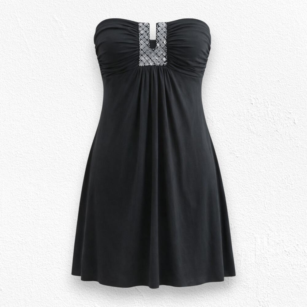 Y2K Calvin Klein Black Strapless Rhinestone Mini Dress Minimal Glam Size 6